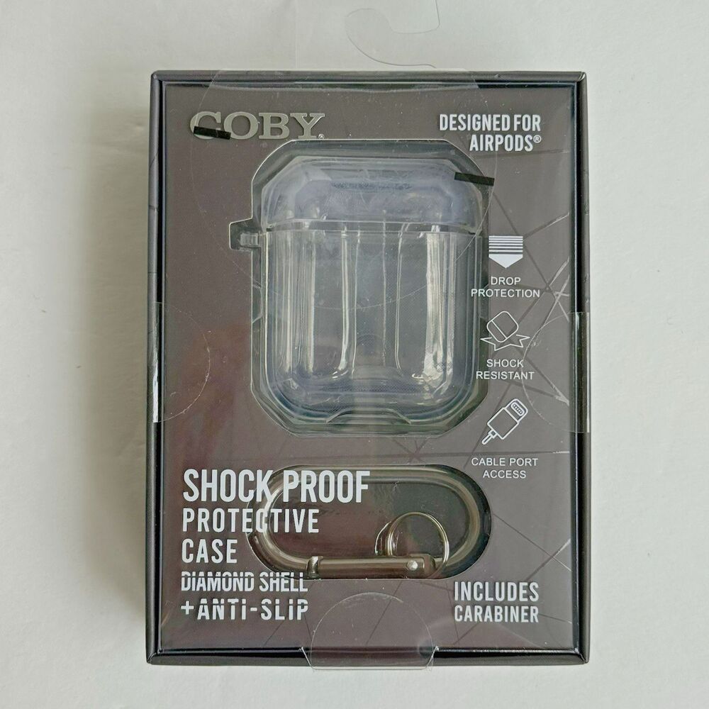 Coby Shockproof Protective Case For AirPods NEW Clear With Carabiner